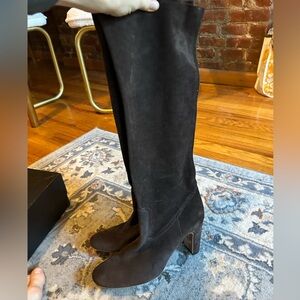 Chocolate brown suede knee high boots